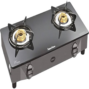 SUPERFLAME GAS STOVES/STEEL 2 BURNER GLASS TOP