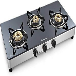 SUNFLAME'SHAKTI' 3 BURNER S/S GAS STOVE (GLASS TOP)