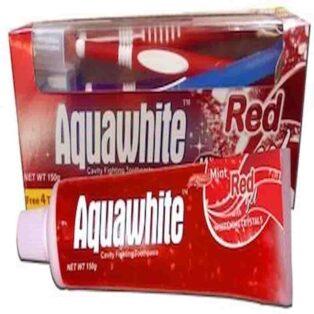 Aquawhite Mint red Gel Whitening Crystals with 2 Toothbrushes free (With Window) 2377