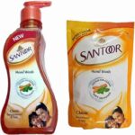 NEW SANTOOR HANDWASH CLASSIC 215 ML WITH SANDALWOOD & TULSI-TOUGH ON GERMS SOFT HANDS+SANTOOR HANDWASH MONEY SAVER REFILL PACK 180 ML FREE 3506