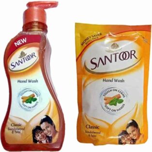 NEW SANTOOR HANDWASH CLASSIC 215 ML WITH SANDALWOOD & TULSI-TOUGH ON GERMS SOFT HANDS+SANTOOR HANDWASH MONEY SAVER REFILL PACK 180 ML FREE 3506