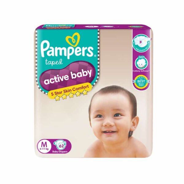 PAMPERS ACTIVE BABY DIAPERS M-62 9811