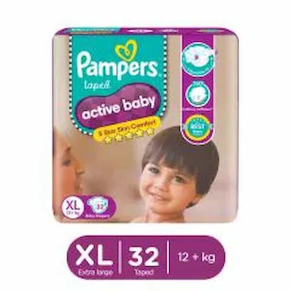 PAMPERS ACTIVE BABY DIAPERS XL-32 9813