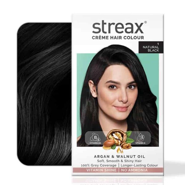 STREAX CREAM HAIR COLOUR (NO AMMONIA) ENRICHED WITH WALNUT OIL & ARGAN OIL - NATURAL BLACK 1 120ML 9721