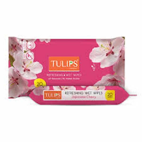Tulips Refreshing Wet Wipes, Floral Fragrance Japanese Cherry, 20 Wipes 8355