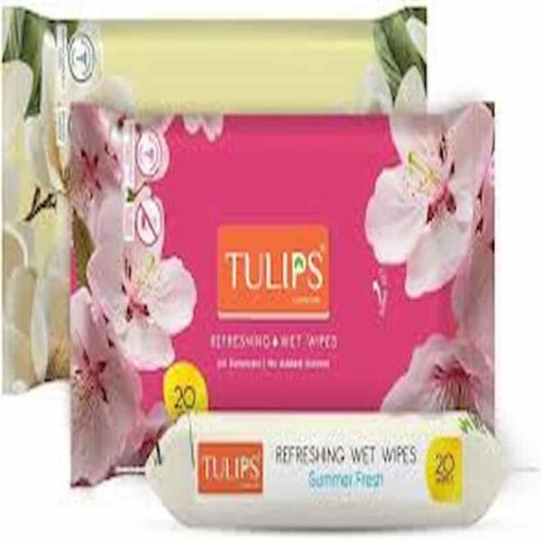 Tulips Refreshing Wet Wipes, Floral Fragrance Magnolia 20 Wipes 8356