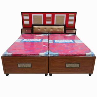 Contemporary king-size bed with bold headboard