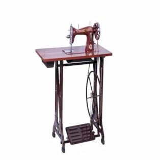 POOJA CLASSIC FOOT COMPOSITE SEWING MACHINE WITH SHEET METAL STAND AND PLYWOOD TABLE COLOUR-CHERRY RED 14176