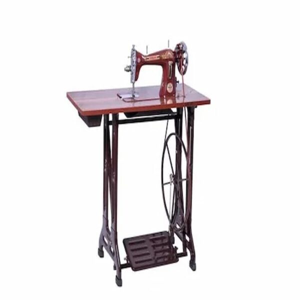 POOJA CLASSIC FOOT COMPOSITE SEWING MACHINE WITH SHEET METAL STAND AND PLYWOOD TABLE COLOUR-CHERRY RED 14176