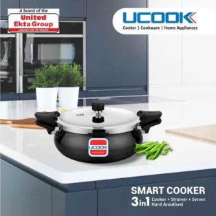 UNITED PREMIUM SMART COOKER 3 IN 1 HARD ANODISED INDUCTION CAMPATIBLE COOKER + STRAINER + SERVER 5 LTR 13212